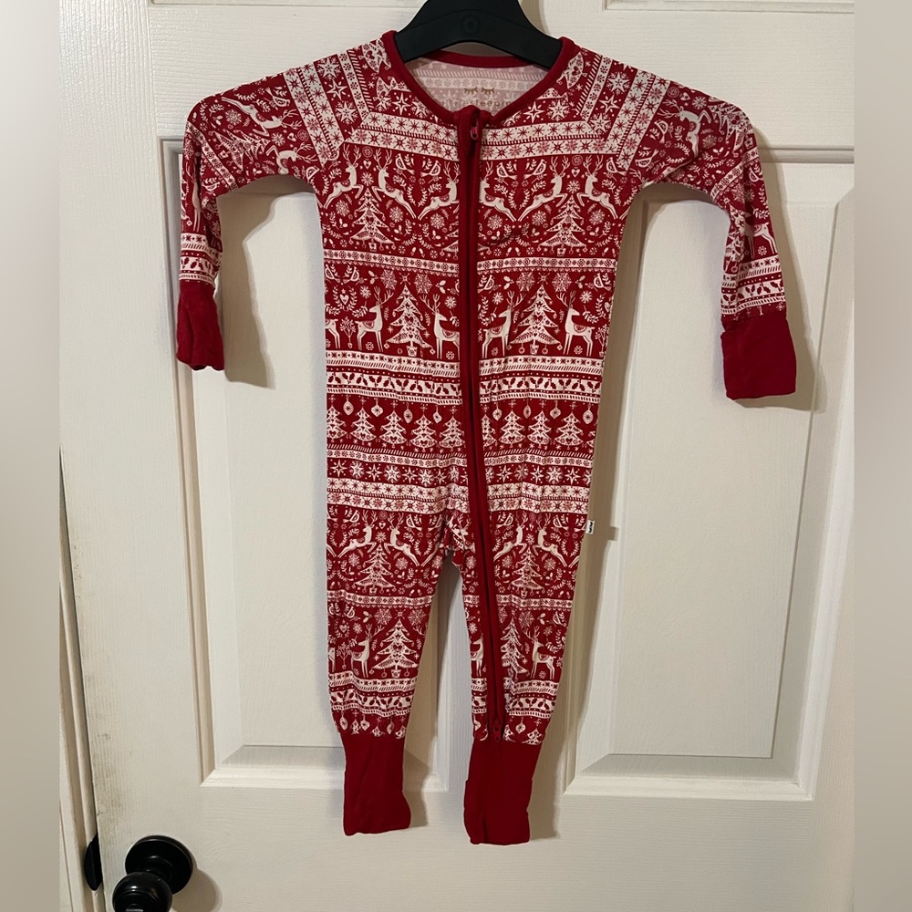 Little Sleepies Baby 6/12mo Red Reindeer Holiday Christmas Bamboo Zippy Stretch
